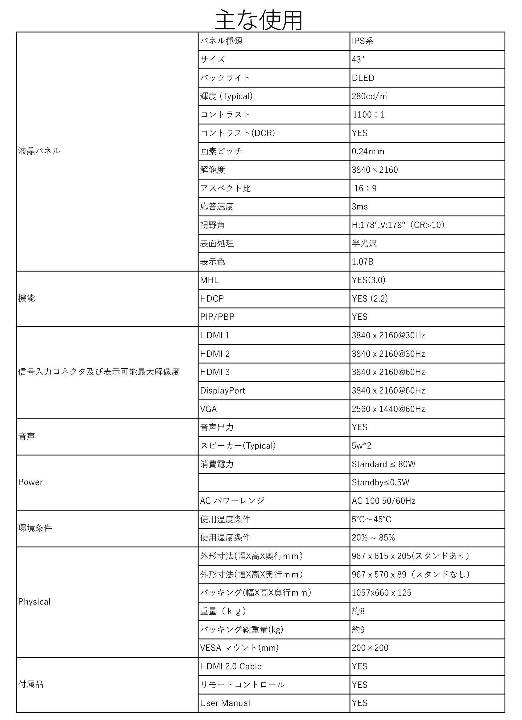 JAPANNEXT 「JN-IPS4302UHDR」<br> 43型4K UHD HDR対応ディスプレイ<br>(PIP, PBP, HDMI2.0,  HDCP2.2)<br>※在庫有り | 液晶ディスプレイ | | japannext