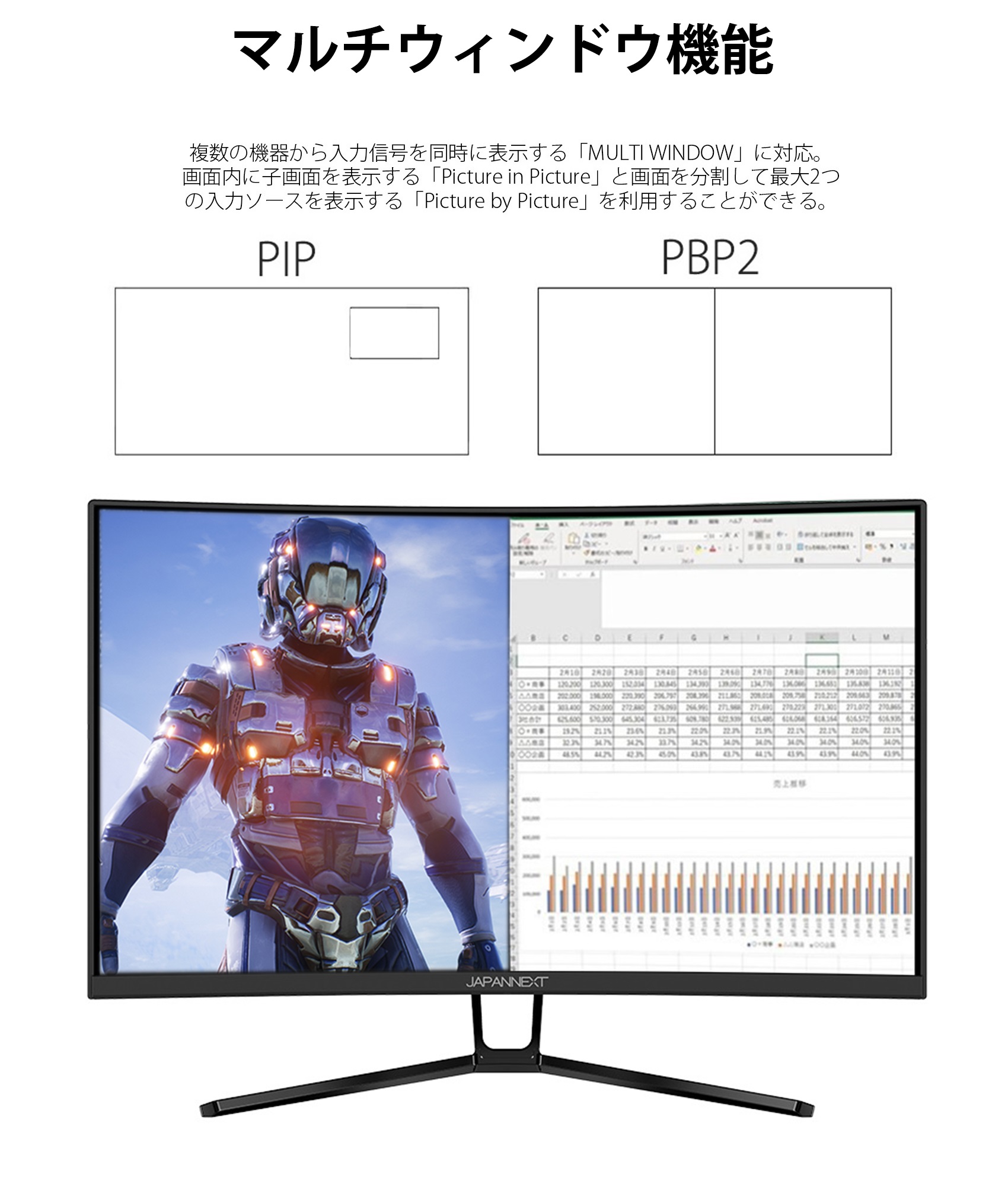 JAPANNEXT 「JN-315VCG240FHDR」<br>31.5型 240Hz対応曲面ゲーミング